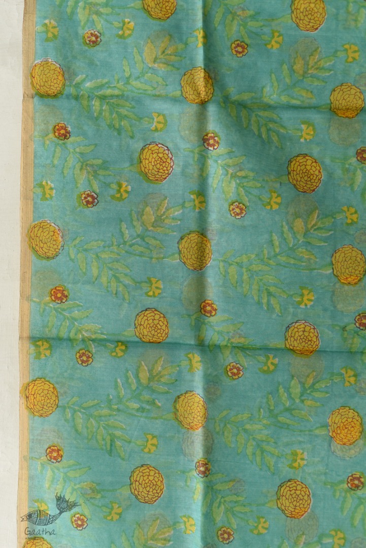 shop Block Printed Chanderi Dupatta- Marigold Flower Motif