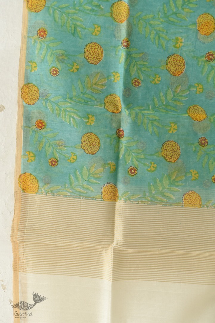 shop Block Printed Chanderi Dupatta- Marigold Flower Motif