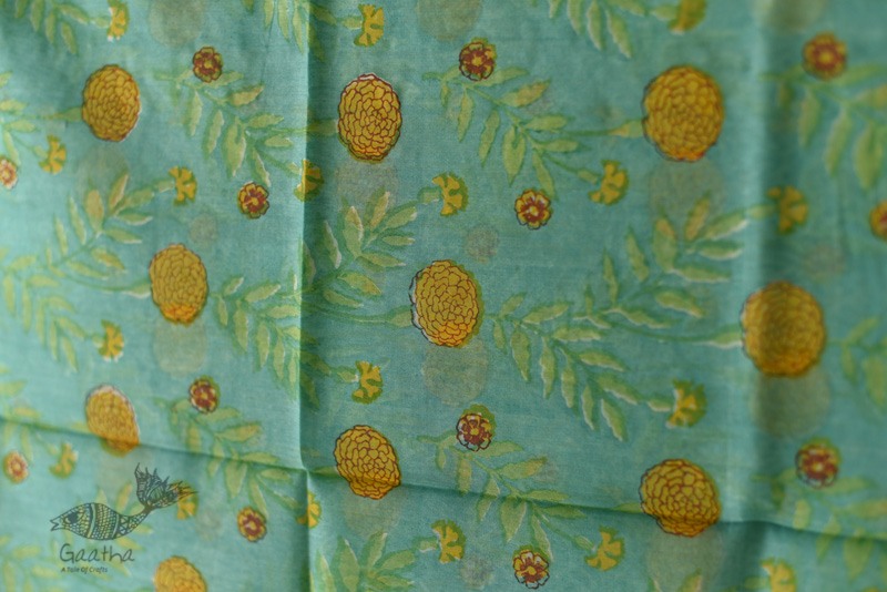 shop Block Printed Chanderi Dupatta- Marigold Flower Motif