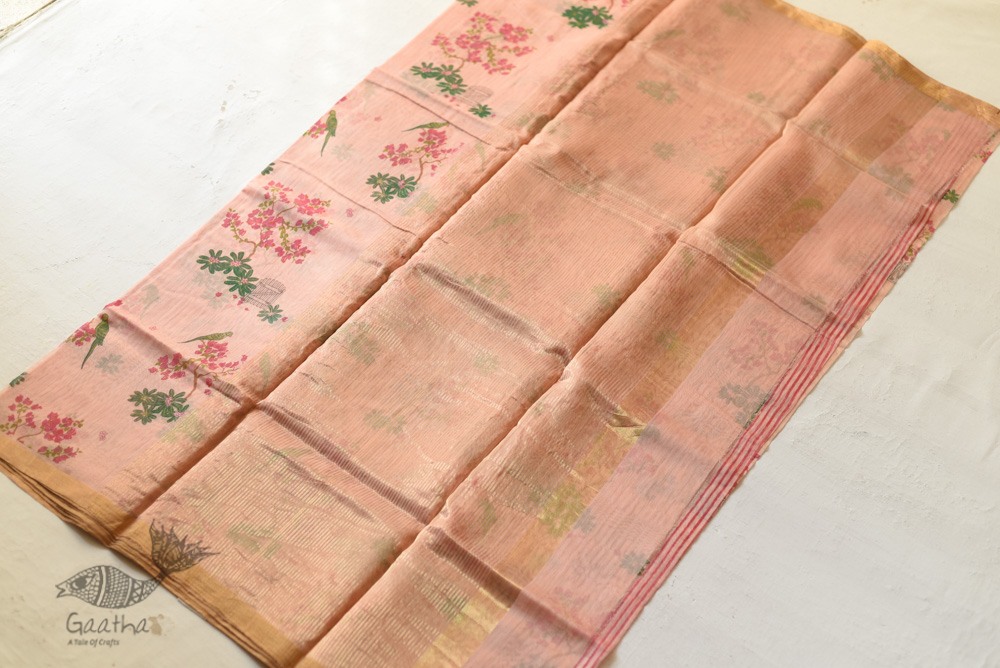 Handloom Printed Chanderi Light Pink Saree