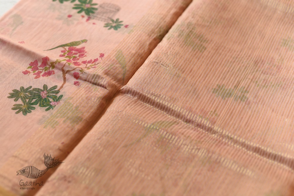 Handloom Printed Chanderi Light Pink Saree