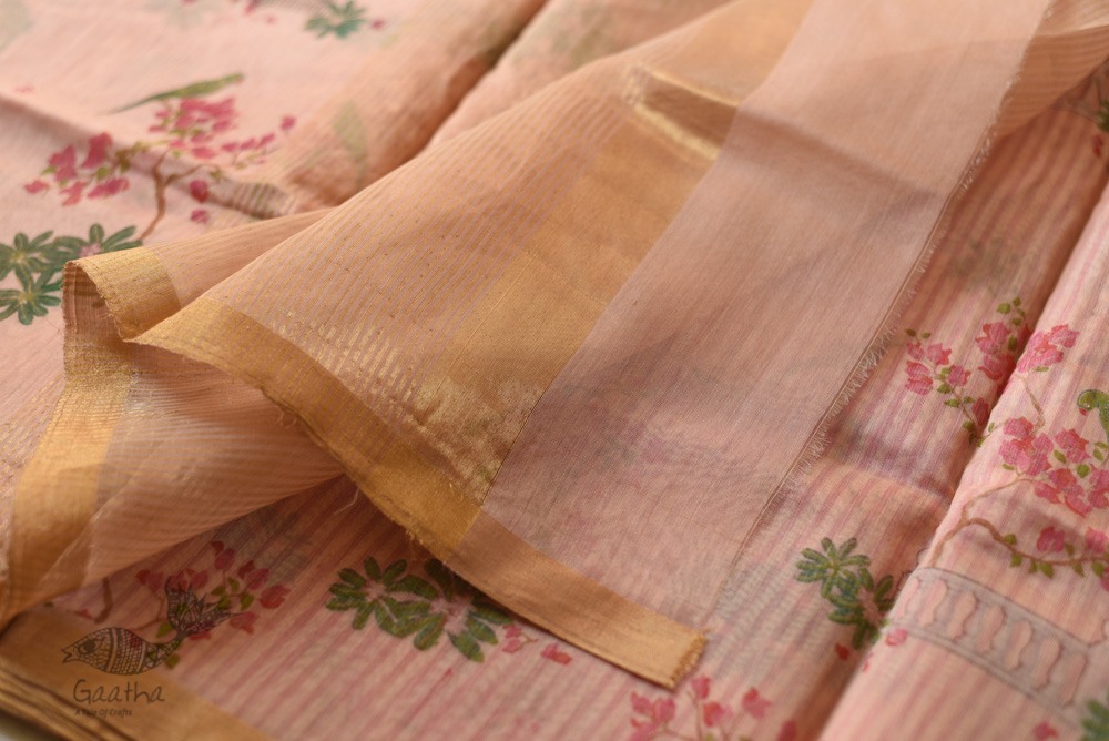 Handloom Printed Chanderi Light Pink Saree