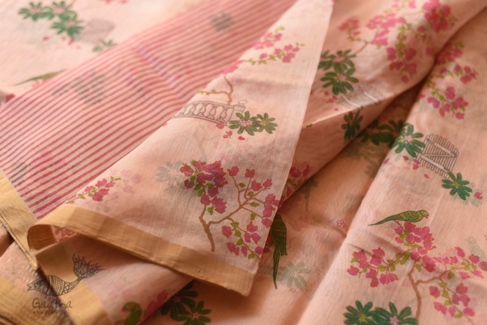 Handloom Printed Chanderi Light Pink Saree