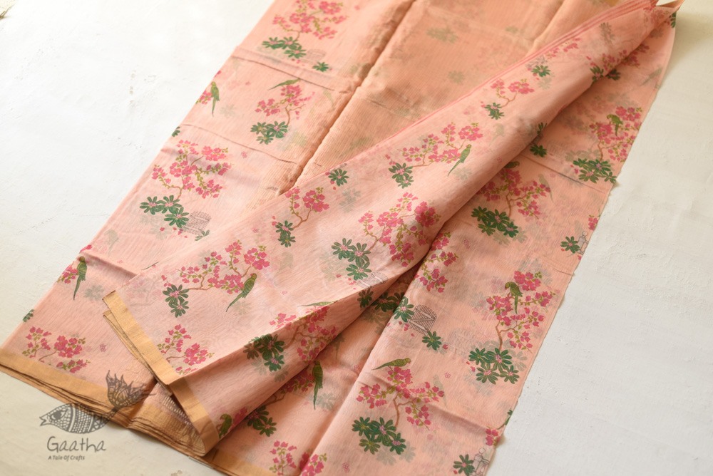 Handloom Printed Chanderi Light Pink Saree