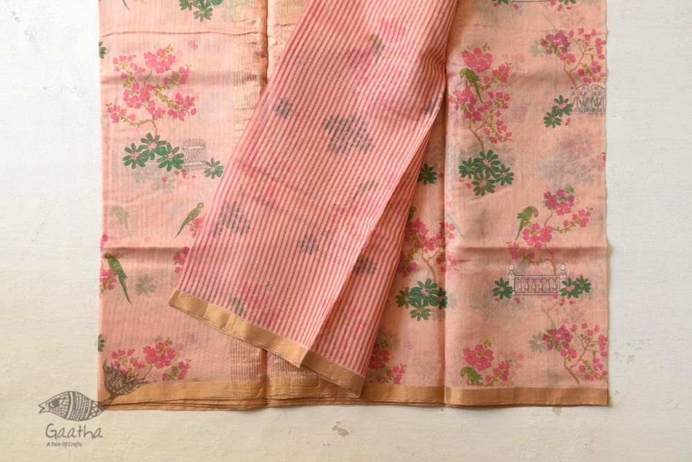 Handloom Printed Chanderi Light Pink Saree