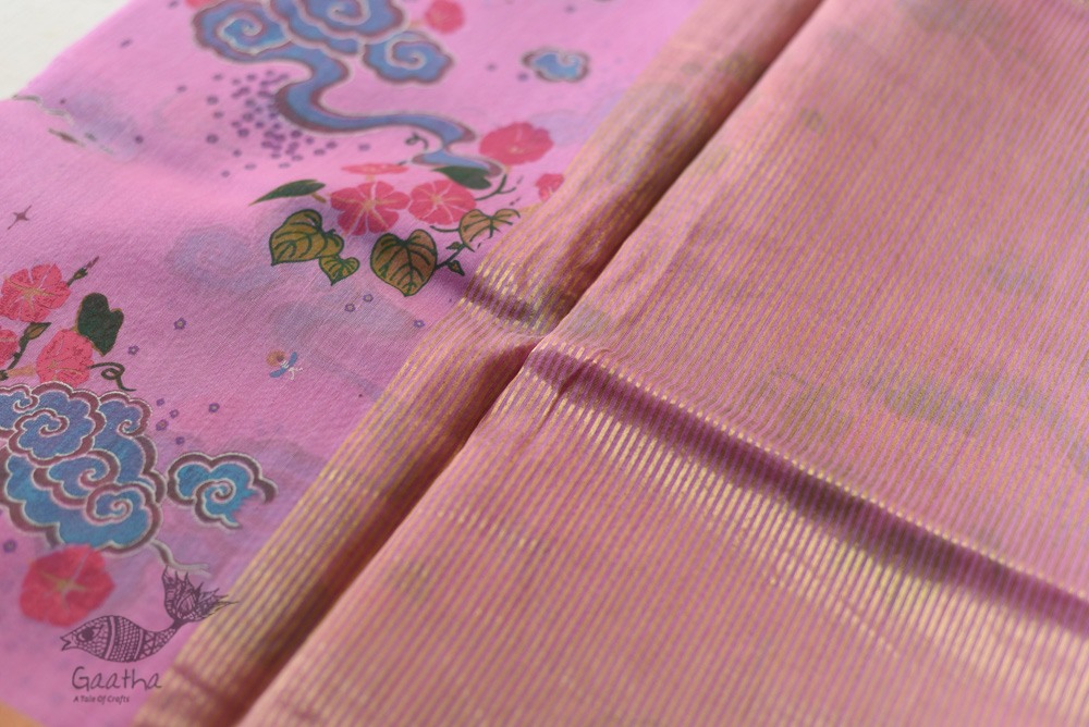 Handloom Printed Chanderi Saree - Purpple