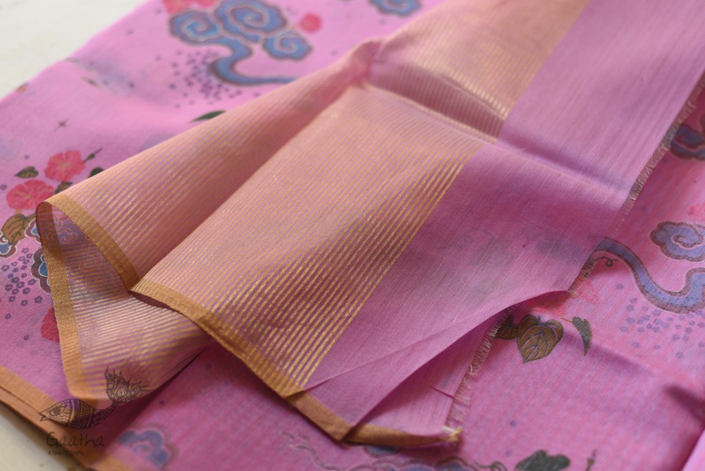 Handloom Printed Chanderi Saree - Purpple