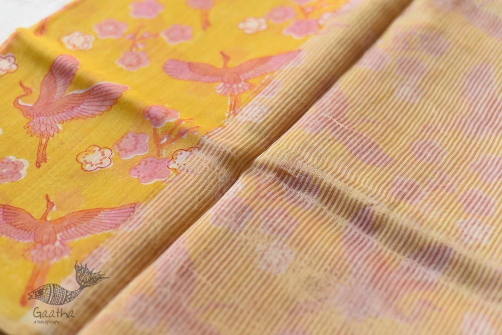 Handloom Printed Chanderi Yellow Saree