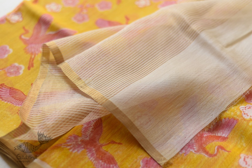 Handloom Printed Chanderi Yellow Saree