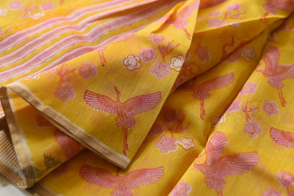 Handloom Printed Chanderi Yellow Saree