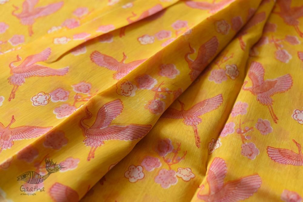 Handloom Printed Chanderi Yellow Saree