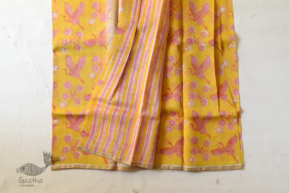 Handloom Printed Chanderi Yellow Saree