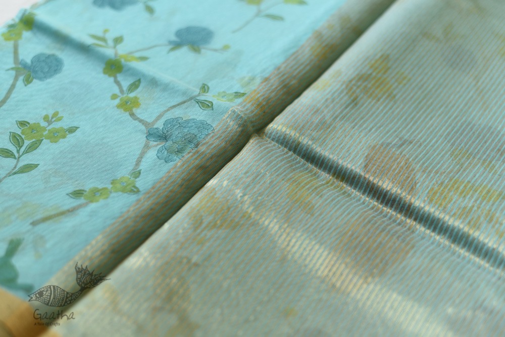 Handloom Printed Chanderi Sky Blue Saree