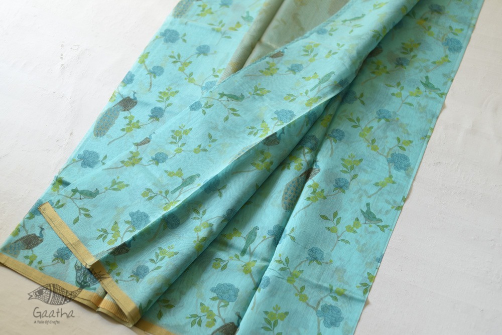 Handloom Printed Chanderi Sky Blue Saree