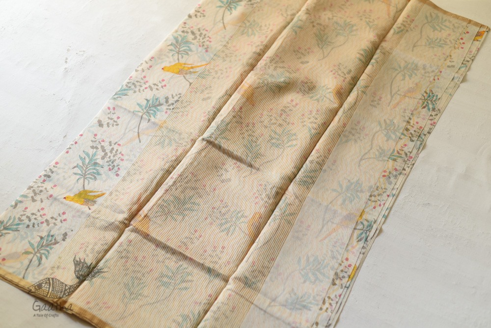 Handloom Printed Chanderi Saree Parrot Motif