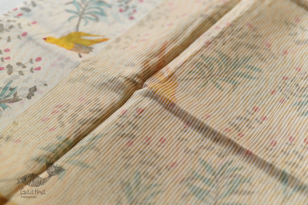 Handloom Printed Chanderi Saree Parrot Motif