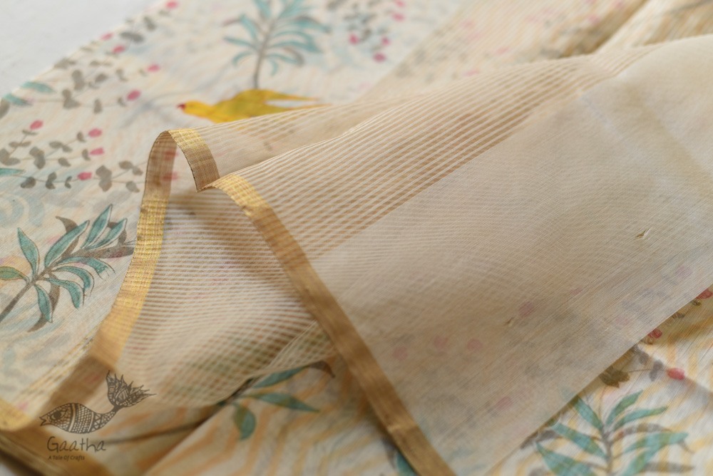 Handloom Printed Chanderi Saree Parrot Motif