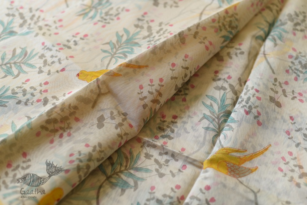 Handloom Printed Chanderi Saree Parrot Motif