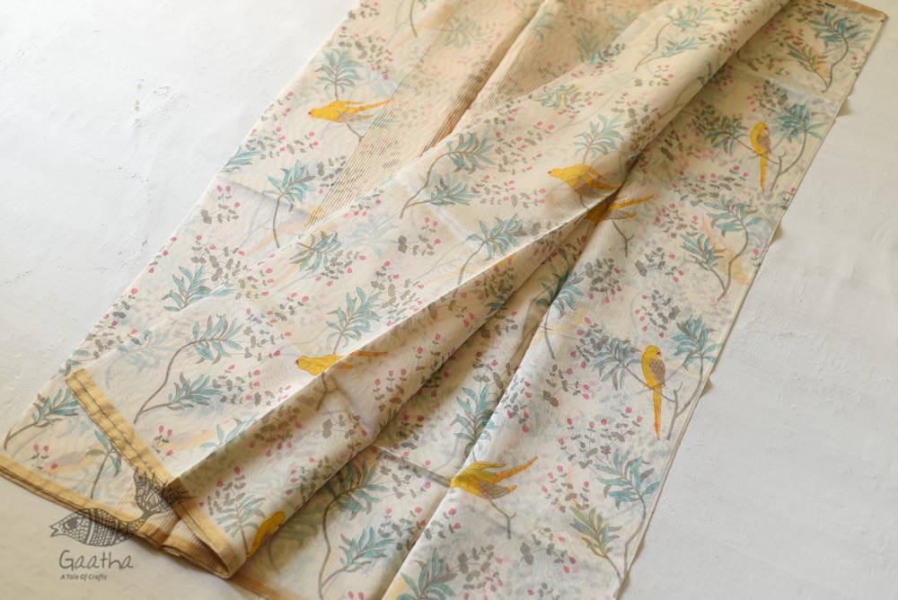 Handloom Printed Chanderi Saree Parrot Motif