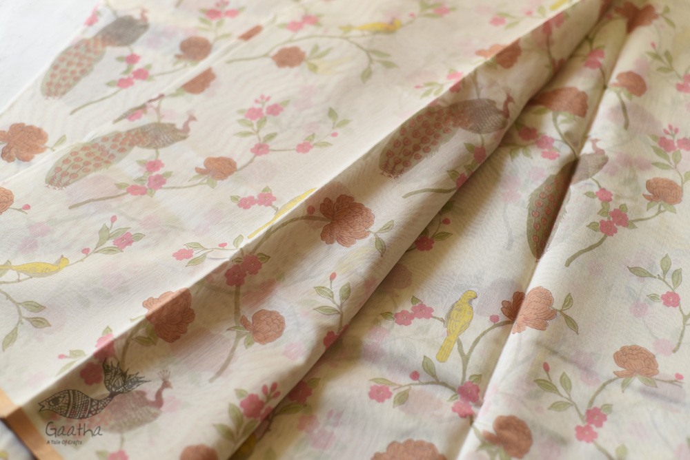 Handloom Roses Printed Chanderi Saree