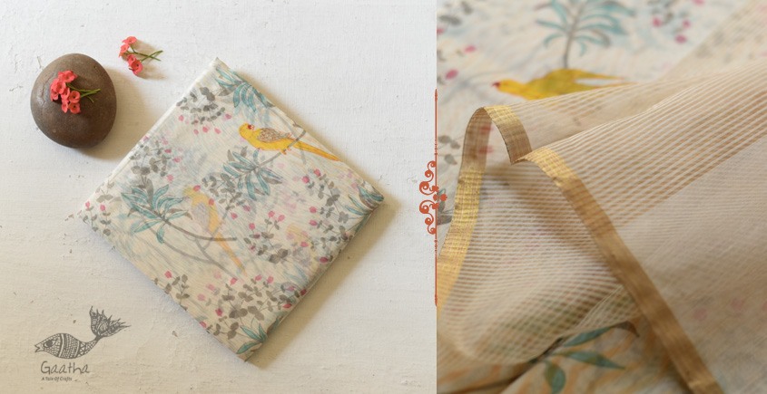 Handloom Printed Chanderi Saree Parrot Motif