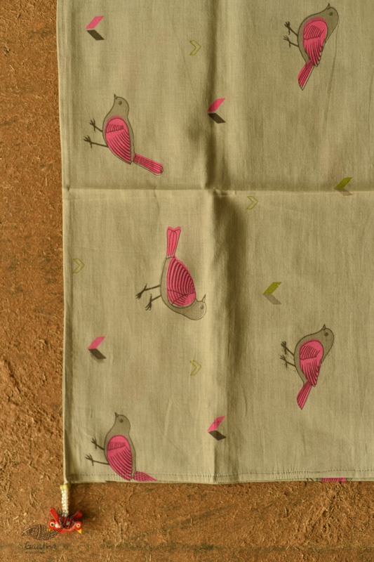 shop Printed Cotton Grey Stole with Sparrow Motif
