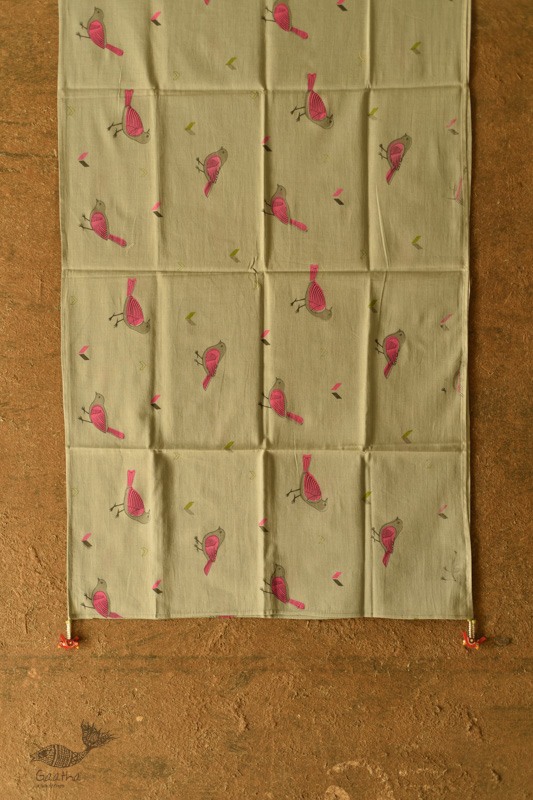 shop Printed Cotton Grey Stole with Sparrow Motif