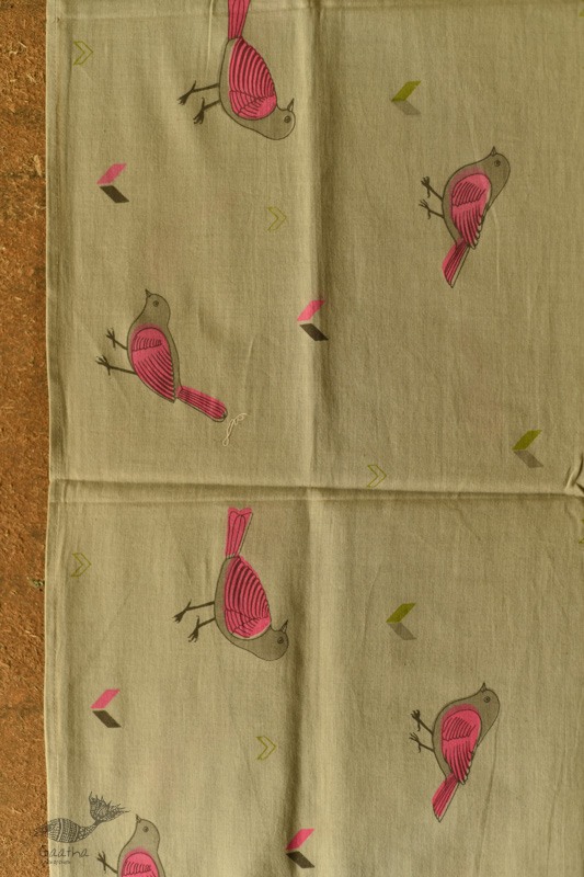shop Printed Cotton Grey Stole with Sparrow Motif