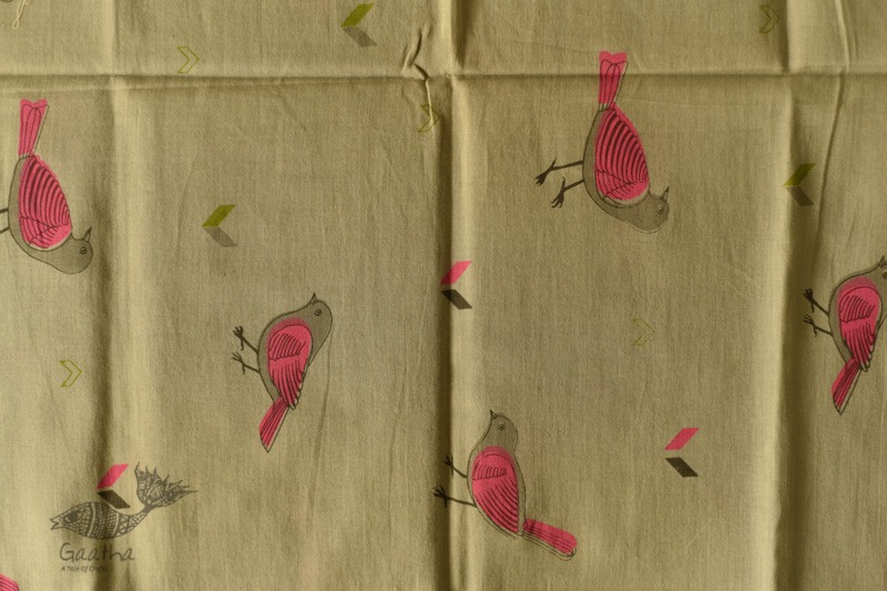 shop Printed Cotton Grey Stole with Sparrow Motif