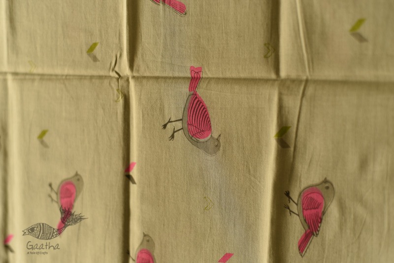 shop Printed Cotton Grey Stole with Sparrow Motif