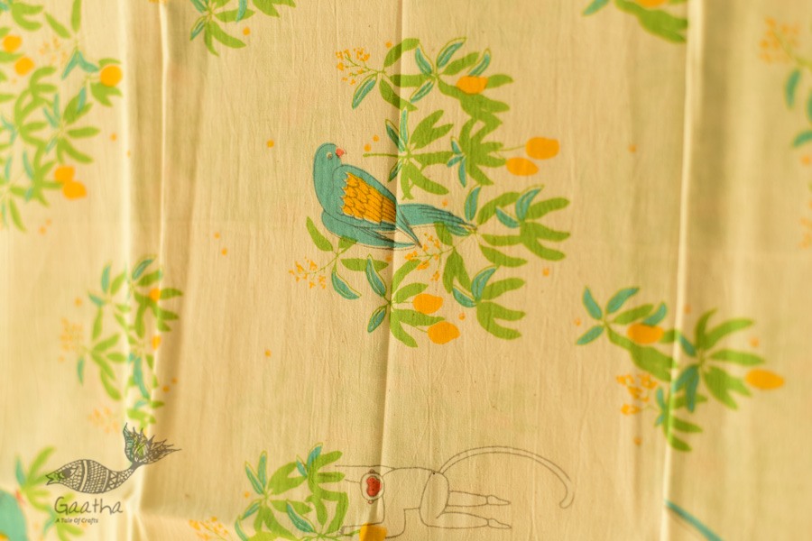 shop Printed Cotton Stole Parrot Bird Motif