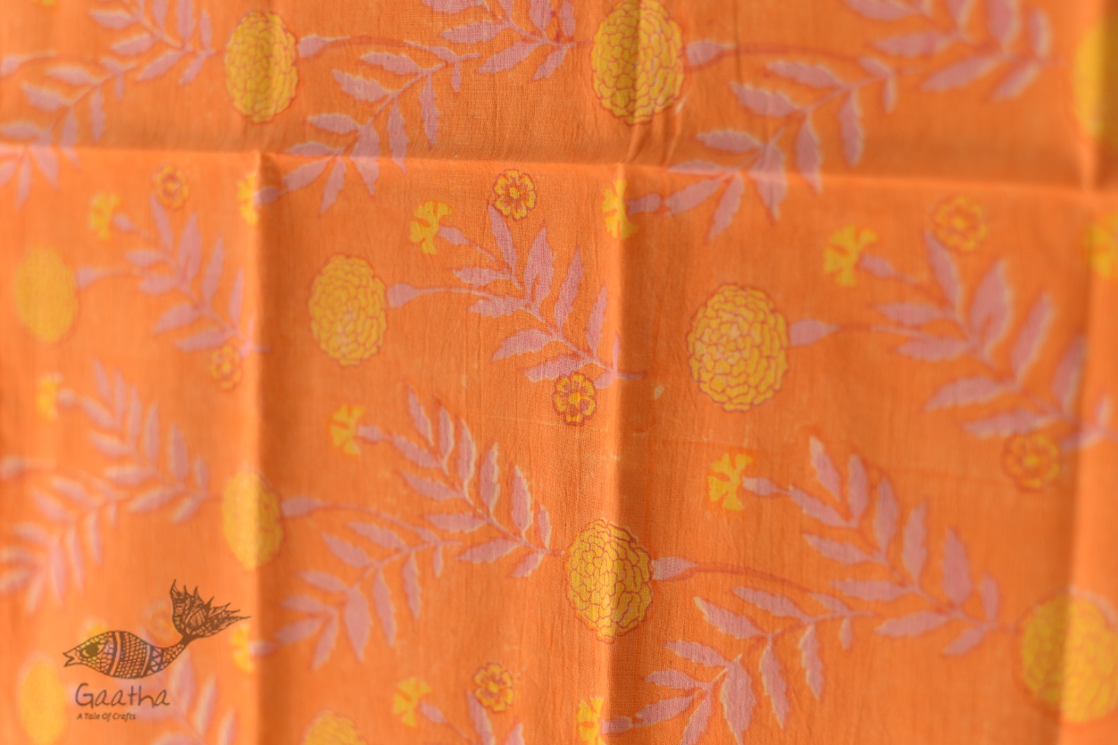 shop Hand Block Printed Cotton Orange Stole