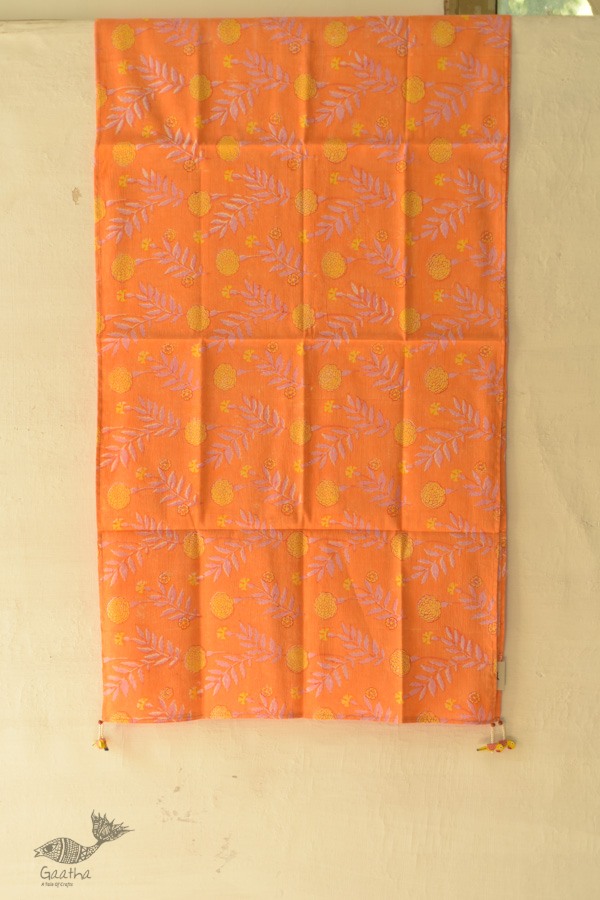 shop Hand Block Printed Cotton Orange Stole