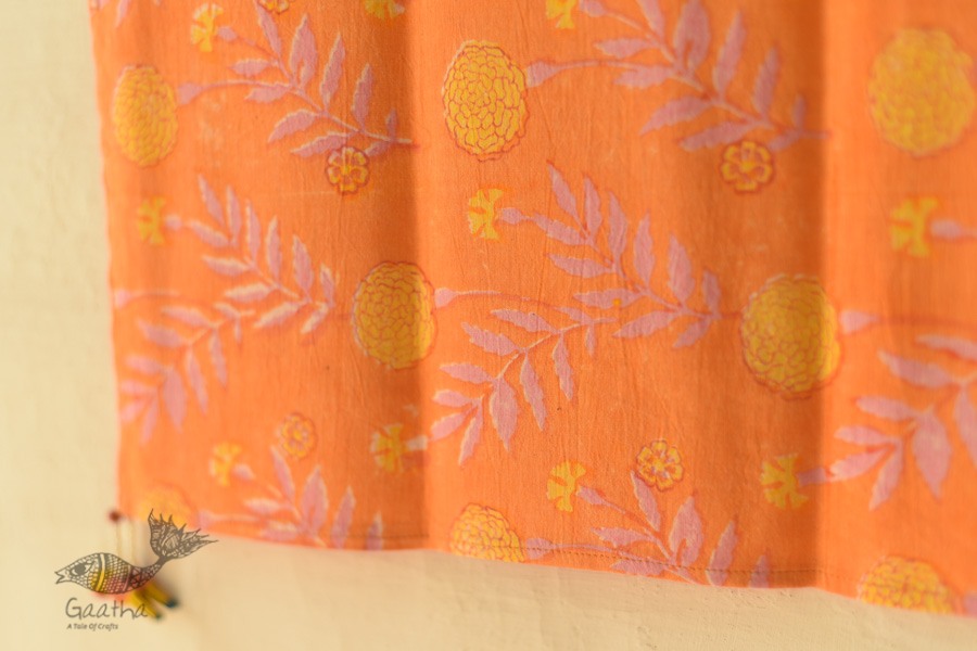 shop Hand Block Printed Cotton Orange Stole