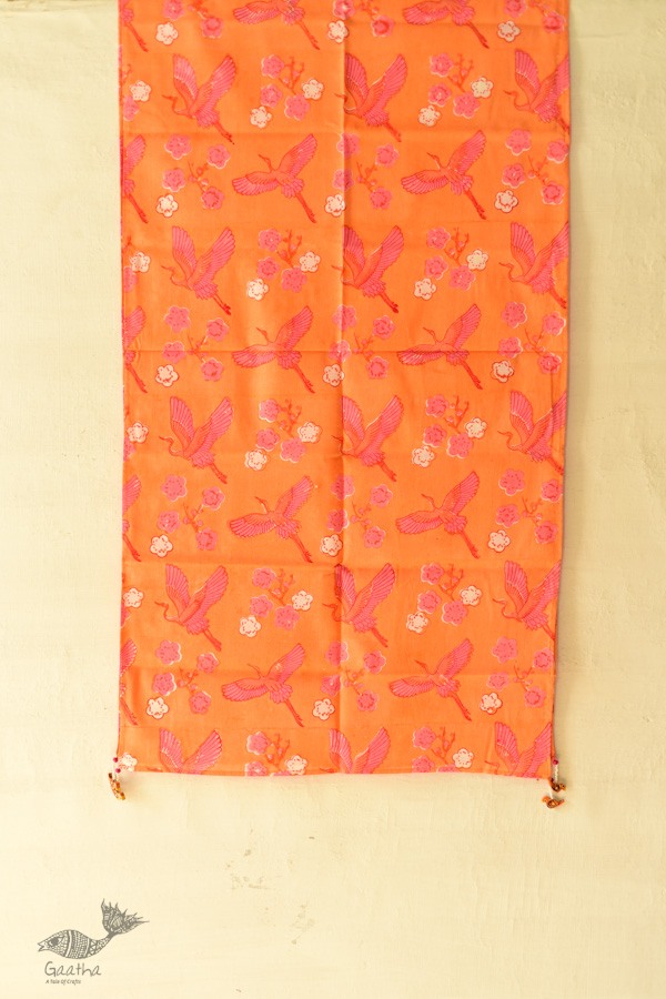 shop Hand Block Printed Cotton Orange Stole