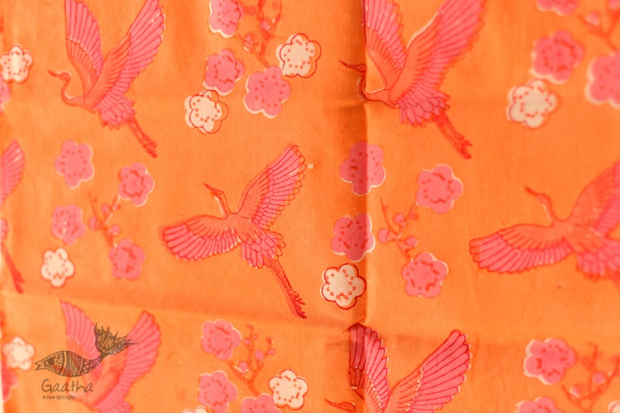 shop Hand Block Printed Cotton Orange Stole