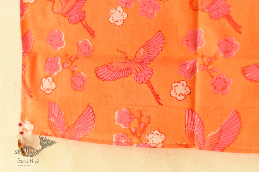 shop Hand Block Printed Cotton Orange Stole