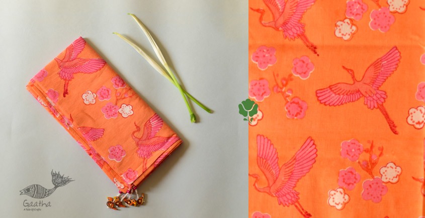 shop Hand Block Printed Cotton Orange Stole