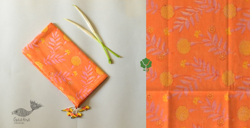 shop Hand Block Printed Cotton Orange Stole