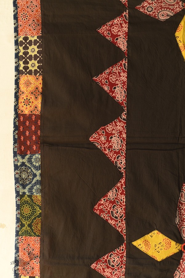 shop Ajrakh Applique & Kantha Embroidered Cotton Dupatta