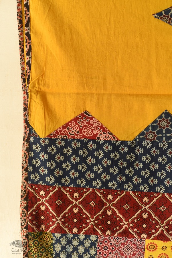 Cotton Ajrakh Applique Yellow Dupatta