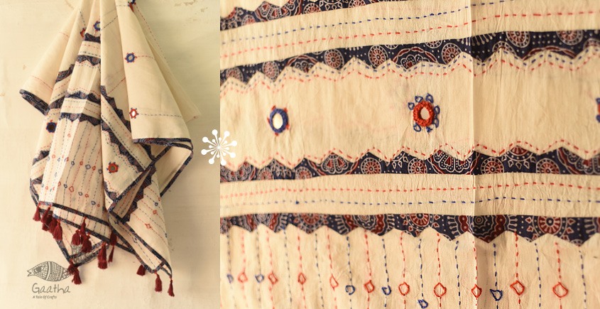 Cotton Ajrakh Applique dupatta