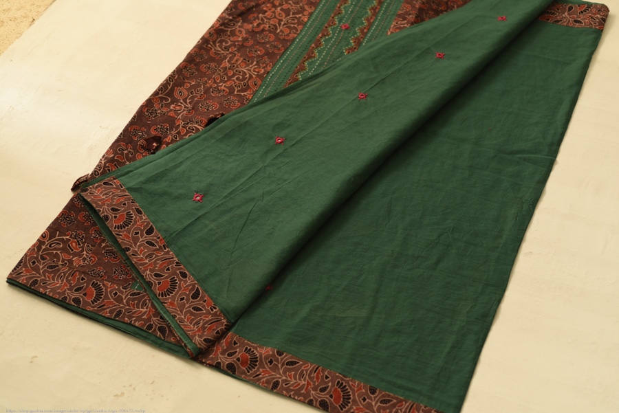 Ajrakh Applique & Mirror Work Cotton Saree