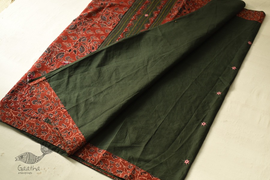 Buy Ajrakh Applique / Patchwork Cotton Saree