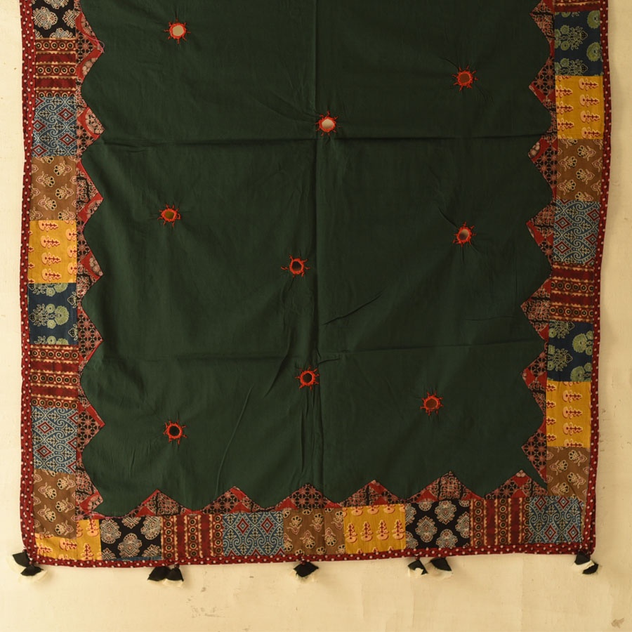 Cotton Ajrakh dupatta - Dark Green