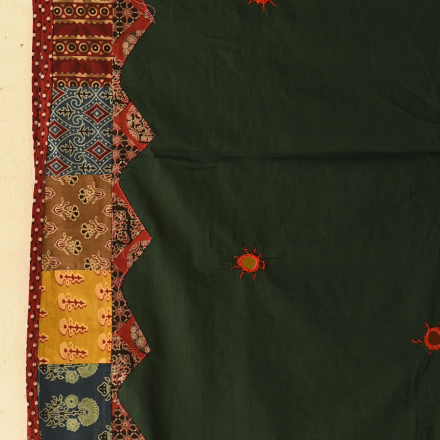 Cotton Ajrakh dupatta - Dark Green