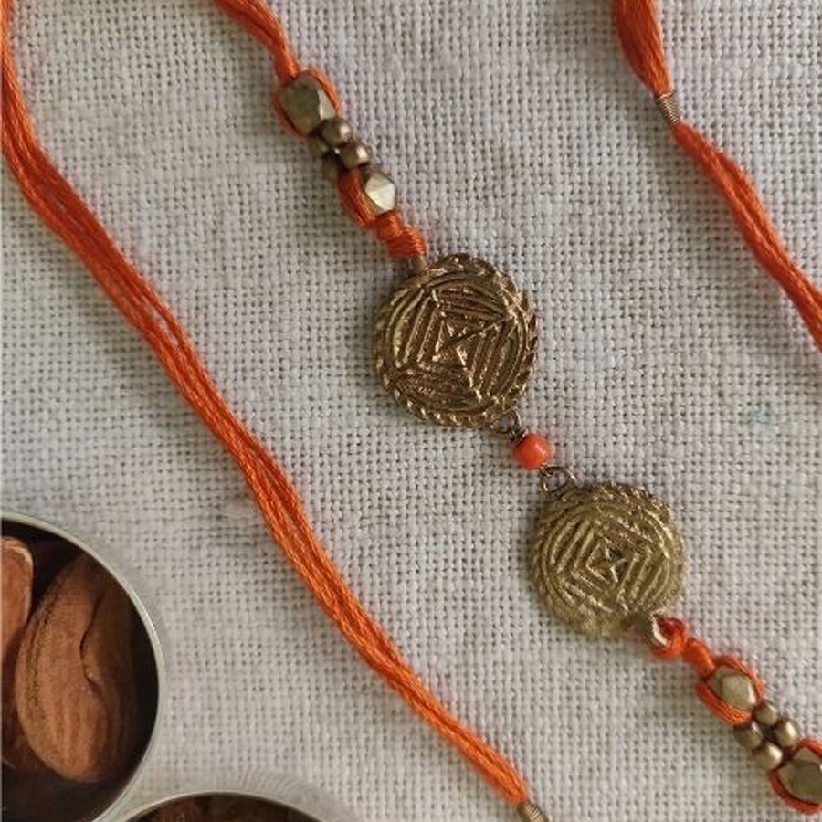 shop handmade dhokra brass rakhi