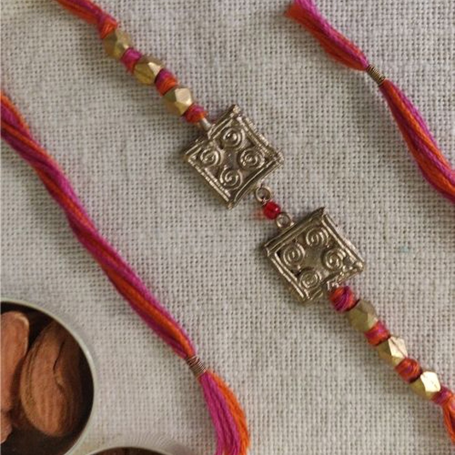 shop handmade dhokra brass rakhi