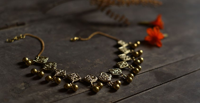 handmade dholra brass necklace - Diamond Design