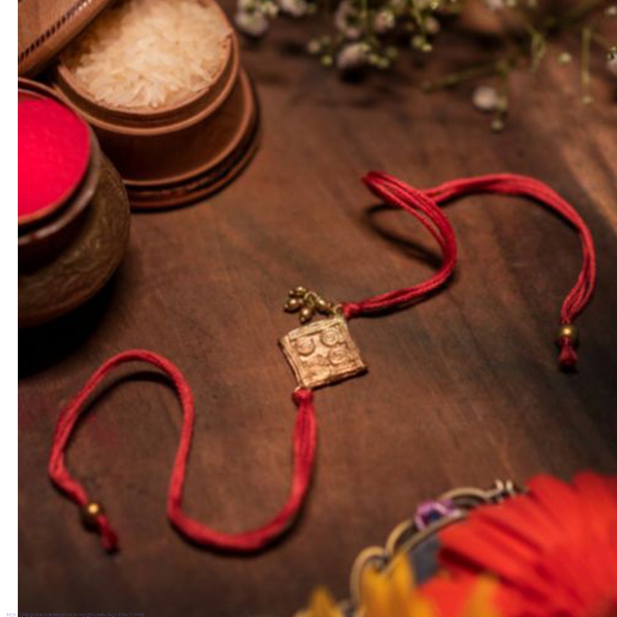 shop handmade dhokra brass rakhi - Lal Dhaga